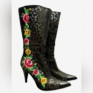 Angela Falconi Italian made Leather Black Boots Sz 10